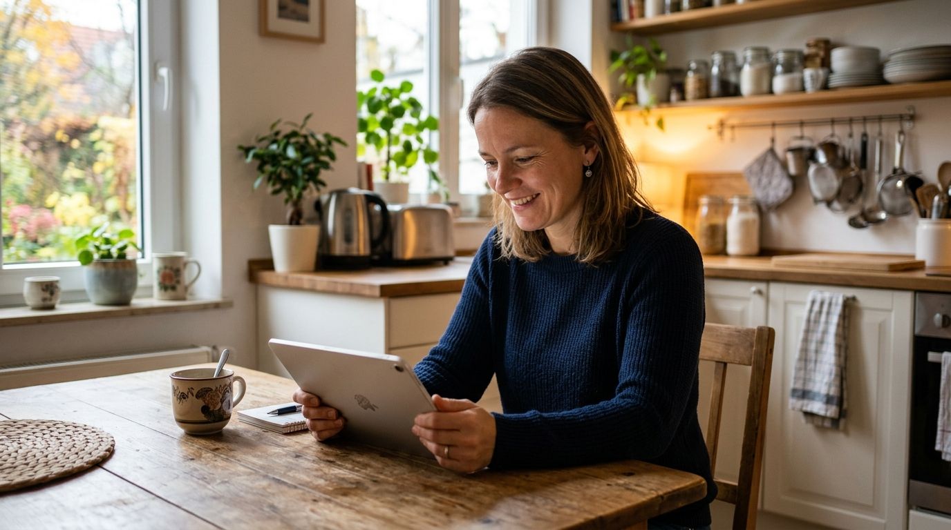 Finanzplanung mit drei Konten am Morgen — strukturiert und entspannt
